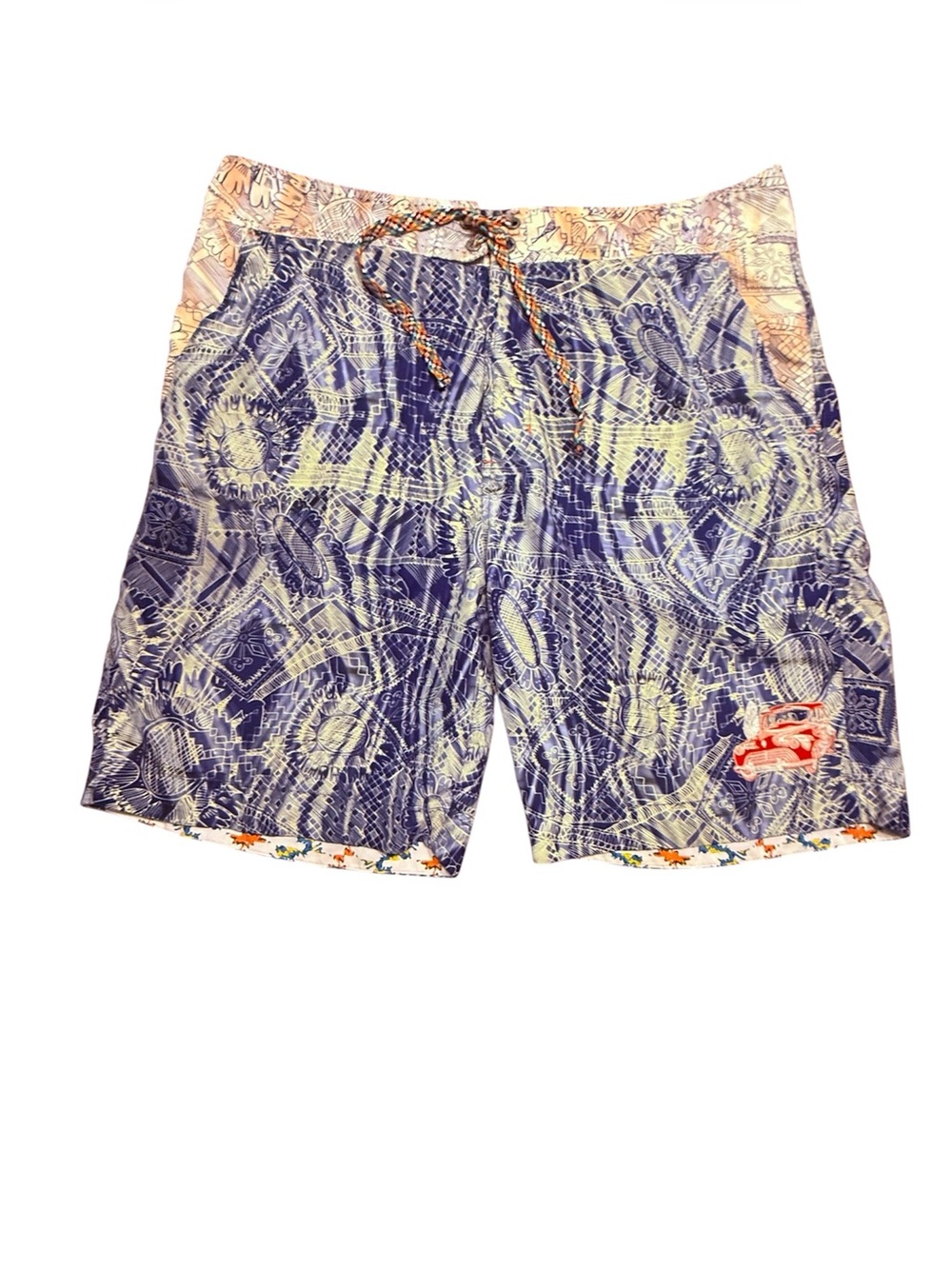 Robert Graham Blue Embroidered Car Geometric UnLined Swim Trunks Mens 38